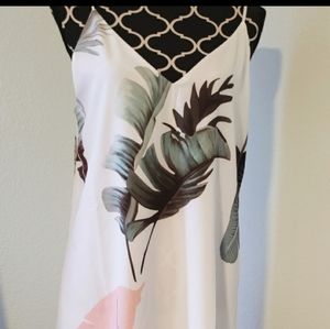 White tropical print sleeveless shift dress NWOT